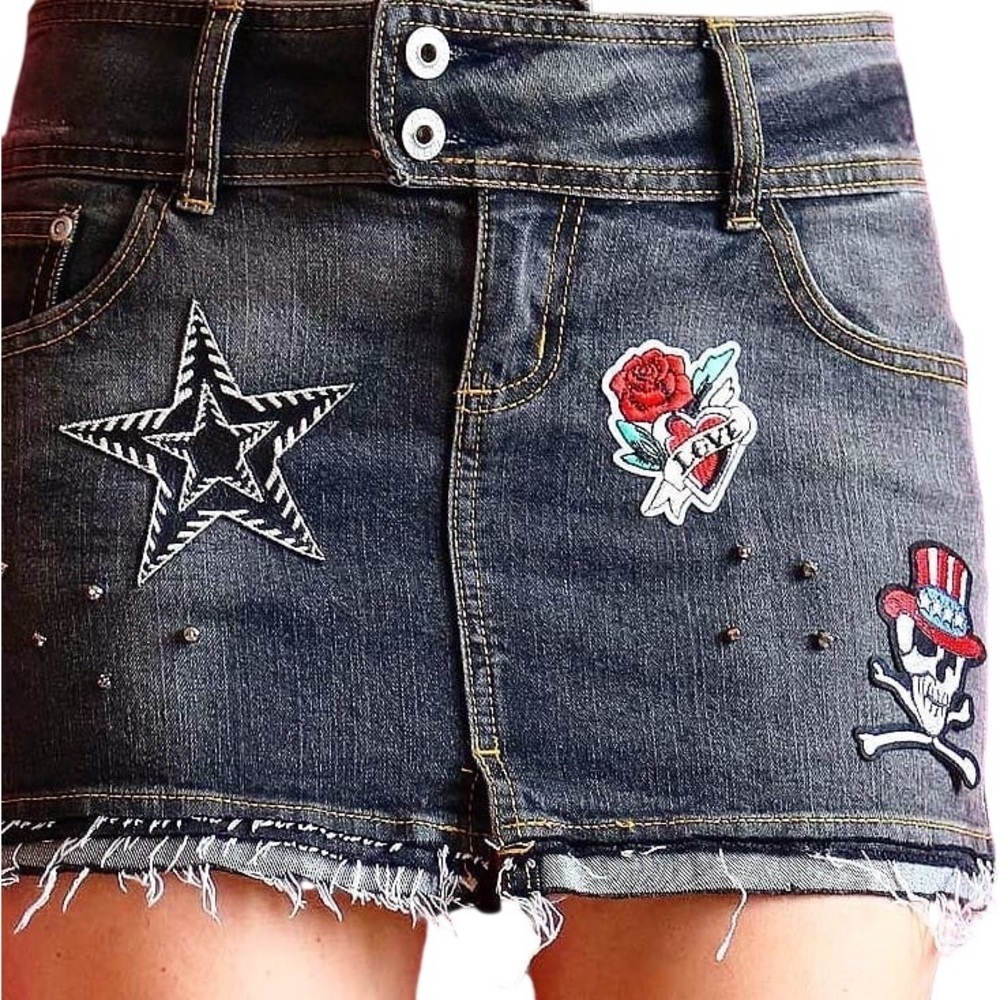 Sexy Punk Rock Denim Mini Skirt XS Custm by Madz  Goth Metal Festival Outfit - Picture 2 of 16